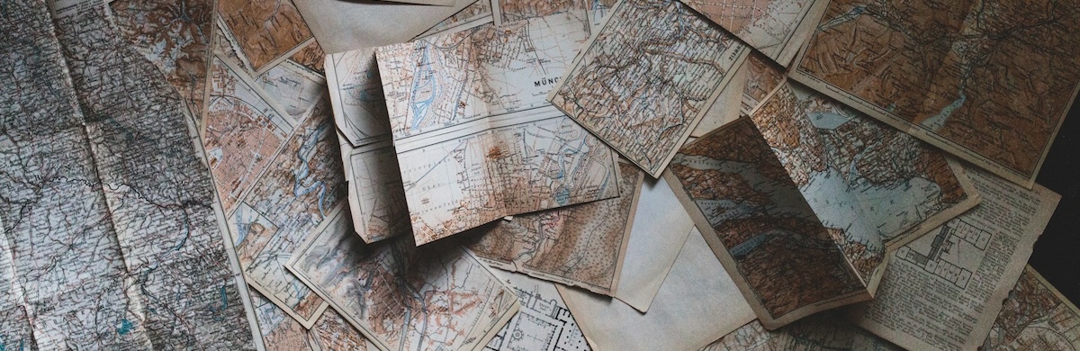Vintage maps displayed on a table