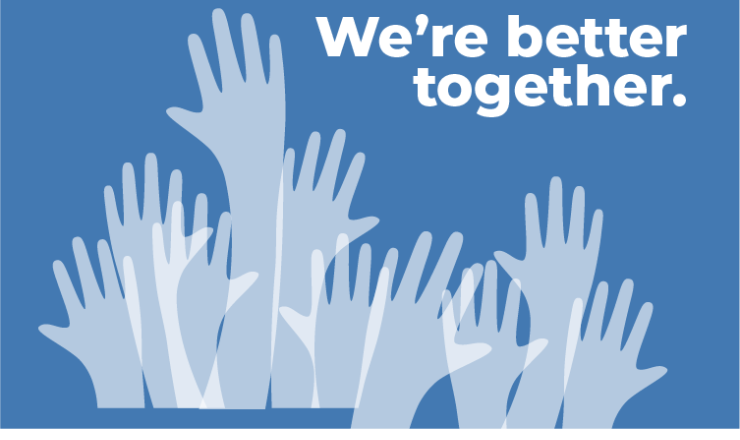 We're better together. Hands raised. 